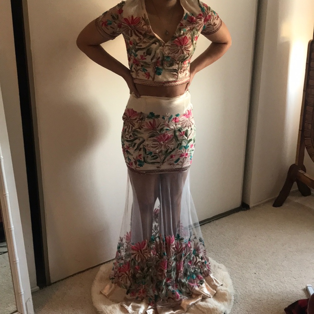 Beautiful floral two piece party gown .